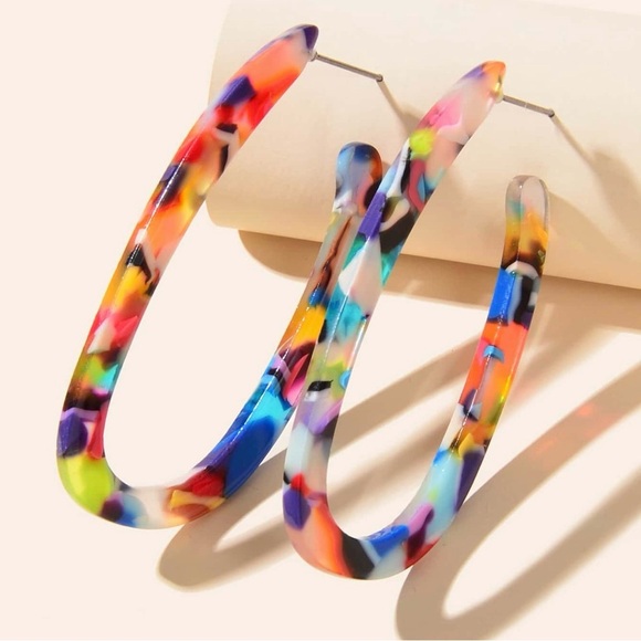 Jewelry - Colorful Acrylic Hoop Oval Earrings